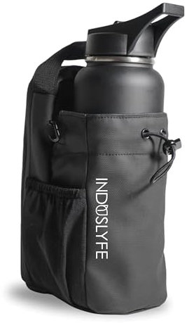 Induslyfe Magnetic Gym Bag for Men Women with magnetic water bottle holder, Gym crossbody bag with strap, gym sling bag with phone pockets, key holder magnetic phone holder, gym essentials, Black