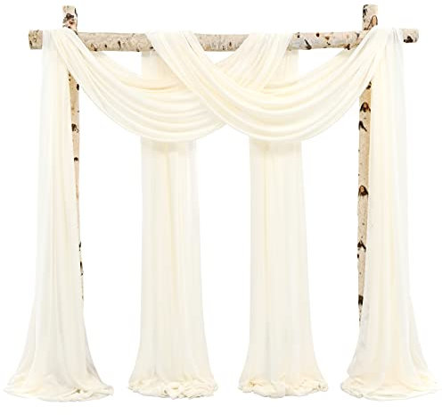 Showgeous 8 Packs Querbehang Elfenbein 73cmx610cm Tüll Foto Hintergrund Hochzeit Vorhang Deko Elfenbein Chiffon-Stoff Hochzeitsbogen Gardinen für Laube Hochzeit Torbogen Zeremonie Fotografie Party