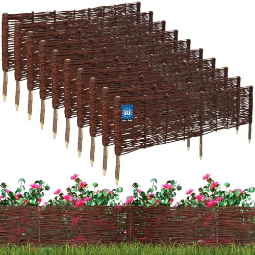 KOTARBAU® 10er Set Beetbegrenzung Weidenzaun 120 x 30 cm Zaun Beeteinfassung Beet Beetumrandung Steckzaun Rasenkante Weide Beeteinfassung Gartenzaun Zum Stecken Flexible Weidengeflecht