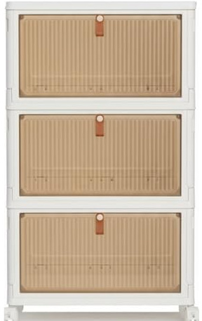 SIDSONS 23L/Tier Storage Box With Lid - 3 Tier Plastic Storage Drawers With Wheels, Stackable Folding Wardrobe Organizer, Magnetic Door, Home Organisation For Bedroom Living Room Study Office