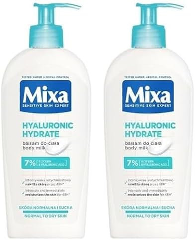 Mixa Hyalurogel Feuchtigkeitsspendende Milch, enthält Hyaluronsäure, zieht schnell ein, stärkt die Schutzbarriere der Haut, 400 ml (Packung mit 2)