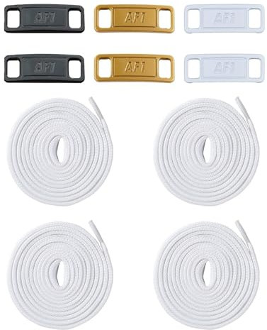 LEMLIN Juego de 4 pares de cordones planos para zapatos Air Force 1, 6 piezas de metal para zapatillas de deporte, charms de zapatos, kits de bricolaje, multicolor, Reguläre Größe