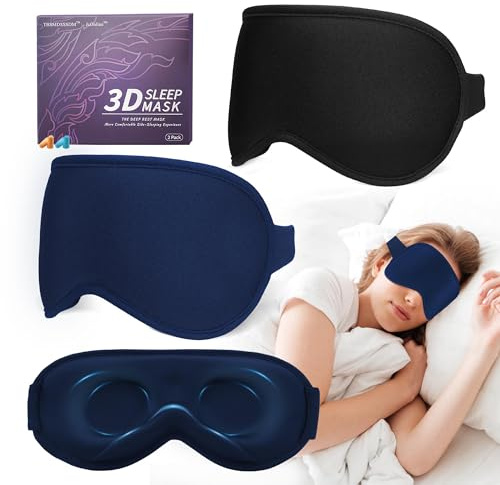 3D Schlafmaske Herren & Frauen Augenmaske Schlafmasken, Schlafbrille Damen & Herren Bequem Seitenschläfer Augenklappe-Augenbinde-Schlafen, Urlaub Flugzeug Meditations, Sleep-Mask Schwarz & Dunkelblau