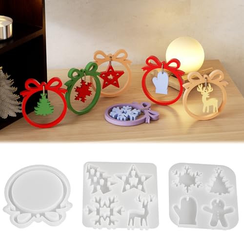 WISIRENT - Moldes de silicona para decoración de Navidad, 3 unidades, diseño de copo de nieve, árbol de Navidad, copo de nieve, estrella, alce, para manualidades