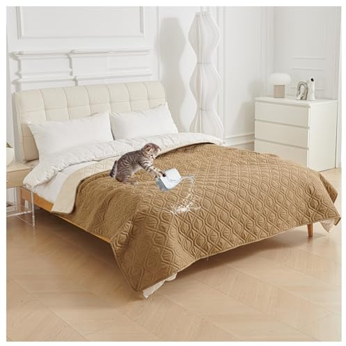 XRLQZH Double Sided Waterproof Dog Bed Cover, Non Slip Large Dog Blanket,Pet Anti Scratches Sofa Protectors Mat, for Dogs Cats Bed Couch Sofa Car RV Indoor Outdoor (170×210CM(68×82in),Khaki)