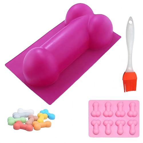 HAUZMLL 2PCS Funny Baking Mould,Silicone Funny Cake Moulds,Chocolate Pudding Mould,DIY Cake Mould,3D Baking Moulds Tool (Pastry Brush Random Colour)
