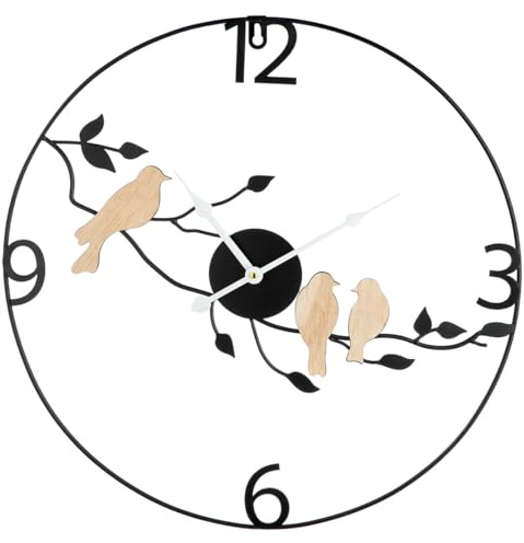 GILDE Wanduhr - Metall - Rund - Durchmesser 50cm - Schwarz-Matt - Vogelmotiv - Dekouhr - Wohnzimmer oder Küche