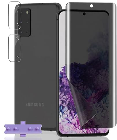 Jaavkkma 1 Stück Sichtschutz Schutzfolie Flexible für Samsung Galaxy S20 Plus + 2 Stück Kamera Schutzglas, Anti-Spy, Displayschutzfolie für Galaxy S20 Plus - Privacy Weich TPU Folie