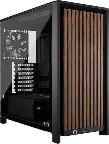 CORSAIR FRAME 4000D WOOD RS Case PC Mid Tower – Nero e Noce | Pannello Frontale Legno, 4 Ventole PWM RS120 Incluse, Compatibile Con Scheda Madre Rovesciata, Stabilizzazione Anti-Cedimento