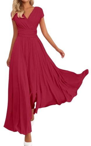 Cbebvwl Robe Femme Chic Et Elegant Élégante Plage Décontractée pour Mariage Invité Bohème Grande Taille Portefeuille Ete Fleurie Rouge Dos Nu Rose Poudré De Chambre Saint Valentin Été Moulante