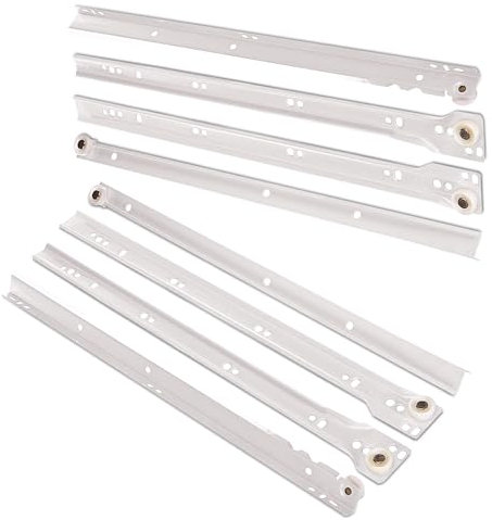 2 paia di guide per cassetti di alta qualità con base fissa in metallo bianco, 400 mm