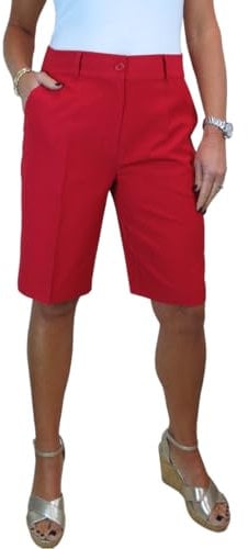 icecoolfashion Ladies Smart Knee Length Bermuda Shorts - Women's Tailored Summer Shorts Red 8-22 (22)