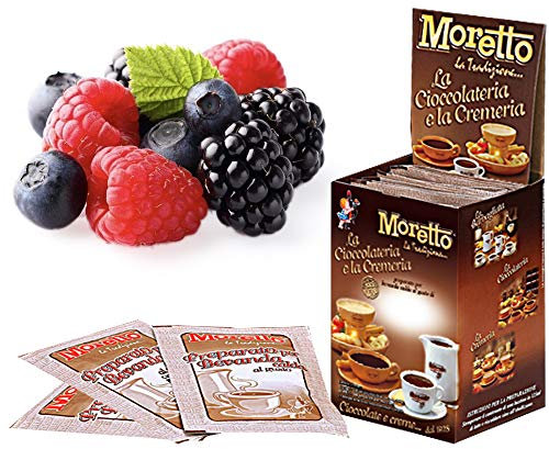 MORETTO preparato in polvere per cioccolata calda in tazza - gusto CIOCCOLATO e FRUTTI DI BOSCO - 1 scatola con 12 bustine