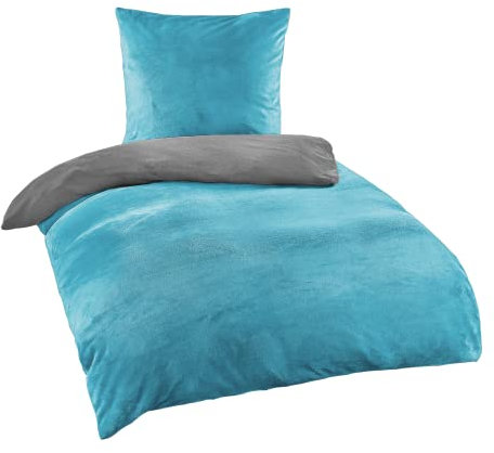 BaSaTex Winter Bettwäsche Cashmere Touch 100% Microfaser Uni und Uni Wende in 4 Größen und 8 Farben, 2X 135x200 2X 80x80 cm Stahlgrau Petrol