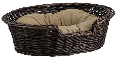 e-wicker24 Hundekorb aus Weide für Hund und Katze Hundebett Katzenbett mit Kissen Tierkorb geflochten Katzenkorb (65, Dunkelbraun)