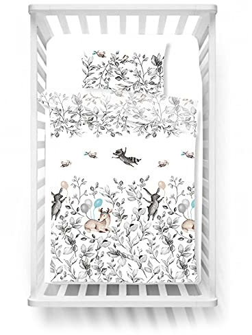 PaLulli Kinderbettwäsche Bambi 2-teilig 100% Baumwolle 40x60 + 90x120 cm mit Reißverschluss (Bambi II)