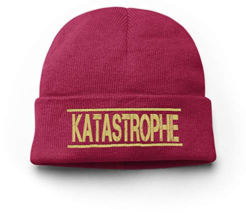 tshirtladen Mütze Katastrophe Wintermütze Unisex perfekt für den Winter, Farbe: Bordeaux