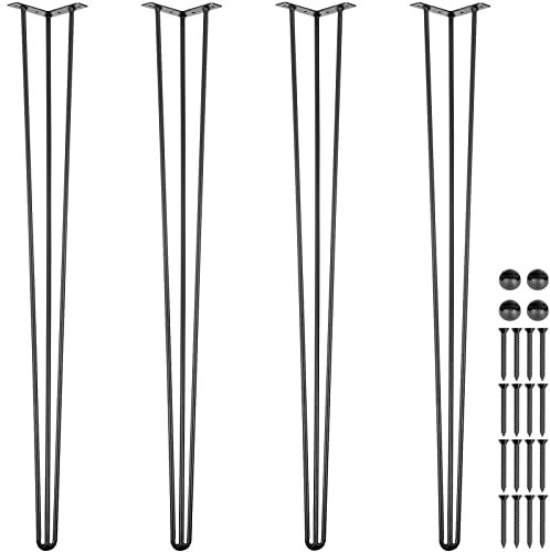 VEVOR Pieds de Table en Épingle à Cheveux 91,5 cm, Ensemble de Pieds de Table en Épingle 4 PCS, Pieds en Épingle À Cheveux Acier avec 3 Tiges Robustes, Pieds de Meubles Noirs pour Créer Table Bureau
