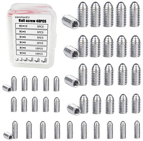 xianzhanEU 40 piezas de presión con resortes de punta de bola, acero inoxidable 304, M3/M4/M5, cabeza de bola, juego de tornillos prisioneros para dispositivos mecánicos