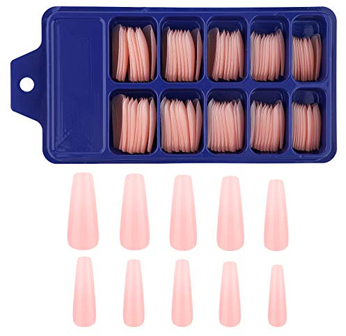 SAVITA 100pcs Longs Ongles De Ballerine Faux Ongles à Couverture Complète Embouts En Acrylique Avec Boîte Pour Salons De Manucure Et Bricolage Nail Art 10 Tailles (Rose Nude)