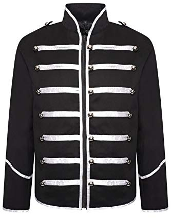 Ro Rox Marching Band Men’s Military Jacket, Men’s Drummer Parade Jacket for Music Festivals, Cosplay, Halloween, Themed Parties, Black & Silver, L