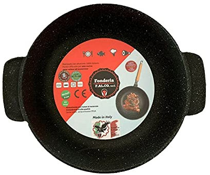 Pentola Tegame Antiaderente 2 Maniglie in Pietra Lavica - Tegamino con Fondo a Raggio di Sole 24/28/32 cm (24 cm)