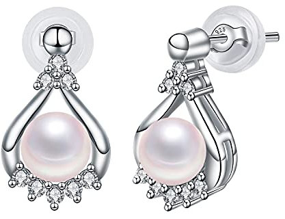 Arrebol Perlen Ohrringe Damen 925 Sterling Silber Ohrstecker mit 5mm Süßwasserperlen Ohrschmuck Geschenk
