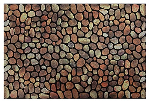 Nicoman Pebble Stone Pattern Barrier Doormat Eco-Friendly Scrape and Absorbent Indoor/Outdoor Door Mat, Rectangular (60x40cm), Pebbles Brown