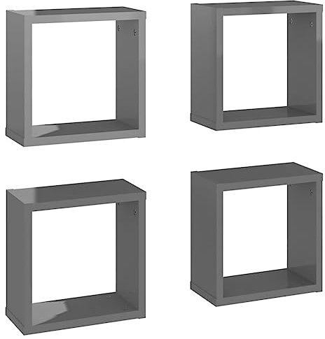 vidaXL 4X Würfelregal Wandregal Hängeregal Cube Lounge CD Regal Dekoregal Bücherregal Schweberegal Wandboard Regalwürfel Hochglanz-Grau 30x15x30cm