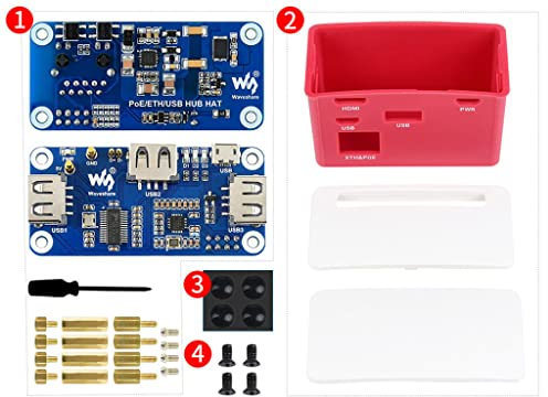PoE Ethernet/USB HUB Box Compatible Raspberry Pi Zero Series, with PoE/ETH/USB HUB HAT Inside, 802.3af-Compliant, Includes 3X USB 2.0 Ports