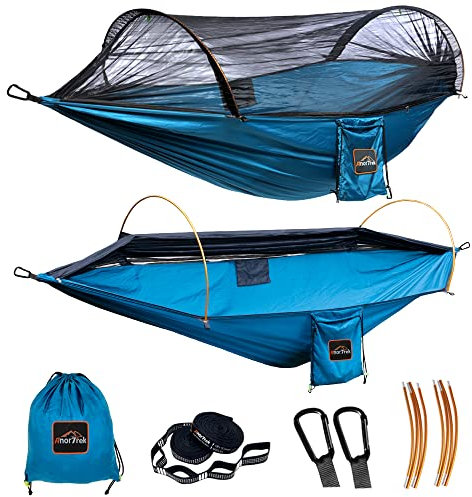 AnorTrek Hammock Profesional de Camping con Red de Mosquitos, Doble Hamaca Portátil Ligera con Dos Correas de Árbol de 3m, Hamaca de Nylon 230T para Acampar, Senderismo, Jardín, Mochilero.