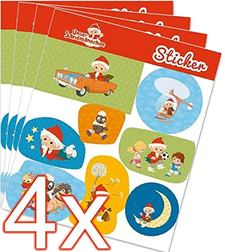 32-teiliges Sticker-Set * UNSER SANDMÄNNCHEN * für Kindergeburtstag und Mottoparty | Kinder Aufkleber Sandmann DDR Party Set