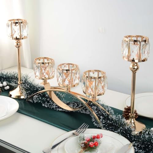 Set di portacandele in cristallo a 3 bracci, stile vintage, oro