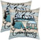 Happy Camping Kopfkissenbezüge 40x40 Set von 2, Camper Kissenbezüge für Sofa, Rustikales Bauernhaus Dekorative Camping Kissen, Rv Auto Thema Bunte Vintage Hölzerne Kissenhüllen
