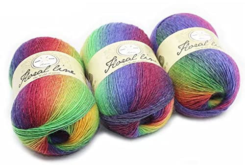 BYNYXI 3 Stück Farbverlaufsgarn, 400 Meter 100% Wollbiene Farbverlauf Strickwolle Einlagige 100 Gramm Wolle zum Stricken Farbverlaufswolle mehrfarbige Multicolor Regenbogen Häkelwolle, 3x100g
