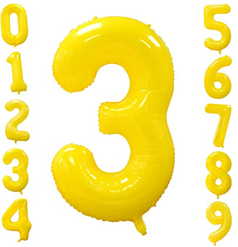 Folienballons Zahl 3 Gelb 101cm Groß Zitronengelb Luftballon Geburtstag 40 Zoll Zahlenballons 3 Geburtstagsballon Helium Ballon für Mädchen Junge Gelbe Zahlenballon Mädchen Party Jubiläums Party Deko