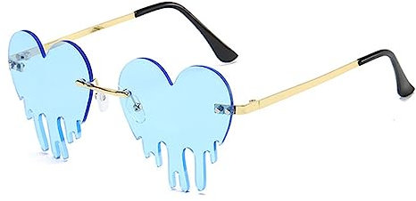 YUELUQU Vintage Mode Lustige Festival Sonnenbrillen Metall Rahmenlose Frauen Herren Punk Party Gläser (Herz-blau)