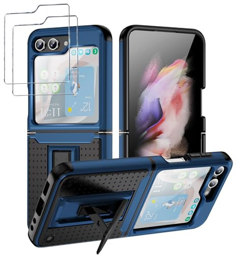 Jeylly for Galaxy Z Flip5 5G Case, Military-Grade Shockproof Protective Case with Kickstand, Drop Proof Hinge Protection Rugged Cover for Samsung Galaxy Z Flip 5, Blue