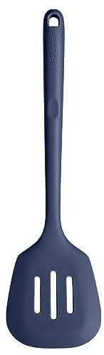 U-Taste Extra Long Silicone Slotted Turner, 315℃ Heat Resistant Food Grade Kitchen Spatula, Non Stick Seamless Flexible Rubber Cooking Flipper for Frying, Flipping Eggs, Fish, Pancake (Midnight Blue)