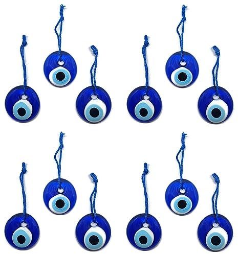 Türkisches Auge zum Aufhängen, Glas gegen den bösen Blick, Glücksbringer, 4 cm Durchmesser mit Gewinde und Schnur, Nazar Boncuk, Evil Eye (12)