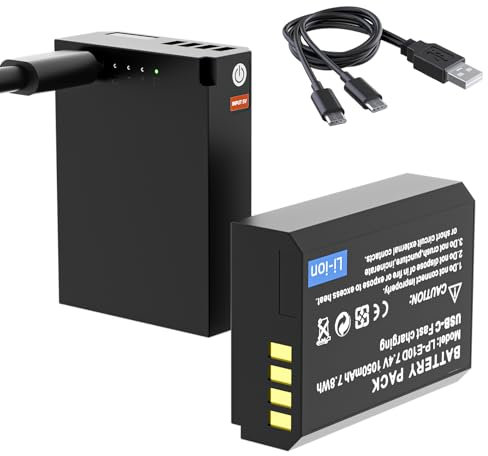F1TP 2Pcs Replacement LP-E10D 1050mAh USB-C Fast Charging Rechargeable Battery Compatible with Canon EOS Rebel T100 T3 T7 T6 T5 4000D 1200D 2000D 1500D Cameras