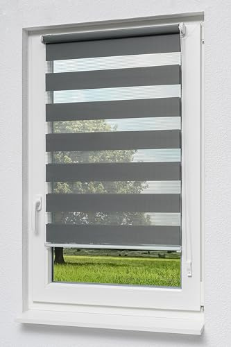 LYSEL Qualitätsdoppelrollo mit Klemmträgern (B x H) 110cm x 150cm in grau/anthrazit, zum Klemmen und Schrauben