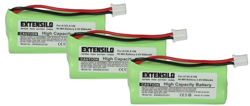 EXTENSILO 3X Akku kompatibel mit Siemens Gigaset A145, A160, A140 weiß, A150, A165, A16 schnurlos Festnetz Telefon (850 mAh, 2,4 V, NiMH)