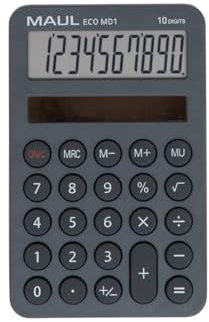 Maul Taschenrechner Eco MD 1 | Solar Taschenrechner mit 10 Stellen und 5 Funktionen | Taschenrechner aus 60% recyceltem Kunststoff | Tischrechner für Büro, Schule | Blauer Engel/uz116 | Grau