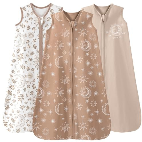 Unnivoll 3er Pack Schlafsack Baby Sommer 0.5 Tog 100% Baumwolle Sommerschlafsack Babyschlafsack 18-24 monate 90 cm für Jungen Mädchen Kinder Beige Kaffee Helios