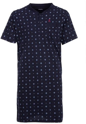 Henry Terre Nachthemd Herren Kurzarm Raute Brusttasche Knopfleiste Größe M-3XL, Farbe:Navy, Größe:3XL