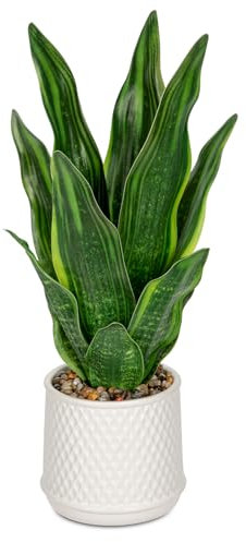 Hollyone Sansevieria - Pianta finta a serpente in vaso di ceramica, 43,9 cm, piante finte decorative per la casa, verde realistica per soggiorno, bagno, cucina, scrivania da ufficio, decorazioni da