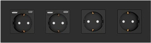 PULSAR Steckdose Unterputz mit USB-C, USB-A 4-Fach Schwarz Glas - Schuko-Steckdose mit 20W Schnellladegerät - Wandsteckdose 16A mit Kindersicherung 299x86mm