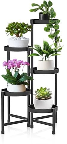 lalago Scaffale Portavasi, 5 Ripiani Ø20cm Mobile Portafiori Metallo, Tavolino per Vasi, Fioriera Interno con 5 Mensole Porta Piante, per Balcone, Giardino, Soggiorno, Camera da letto, Sala studio