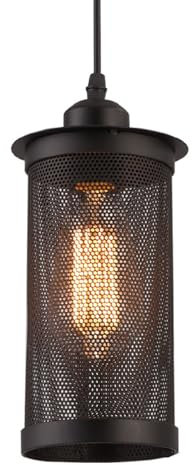 Lywins E27 Industrielle Pendelleuchte Schwarz – 1-Licht Metall Käfig Hängelampe für Bar, Küche, Schlafzimmer (Ø11cm, Höhe 22cm)
